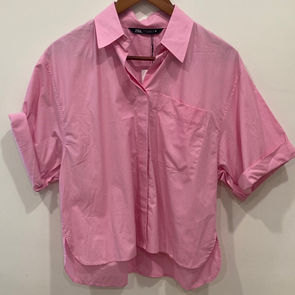 Zara, Light Pink Collared Shirt, Oversized, XS, 100% Cotton, NWT